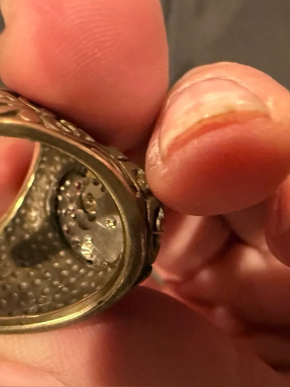 Artist Made Steampunk Watch Movement Ring Vintage Gruen 17 Jewel Filigree Brass